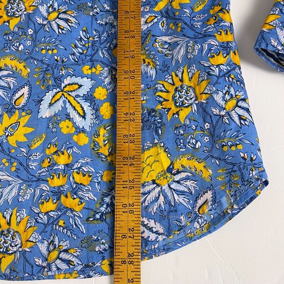 Talbots Button Up Shirt Size 2X Collared Blue Yellow Watercolor Botanical Cotton - Picture 12 of 12